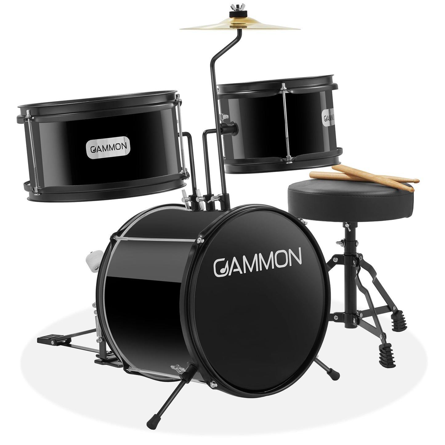Gammon 3-Piece Junior Drum Set with Throne - Green, Complete Beginner Kit with Bass Drum, Toms, Cymbal, Pedal, and Drumsticks