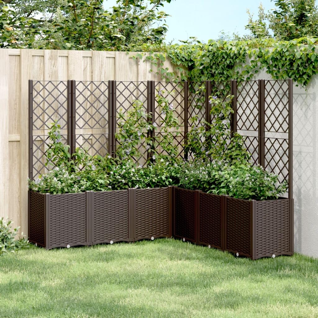 LNJXTVCQ Modular Garden Planter with Integrated Trellis, 63 x 63 x 55 Inch Brown Polypropylene Raised Bed for Climbing Plants, Large Outdoor Flower Box for Patio, Balcony, and Backyard