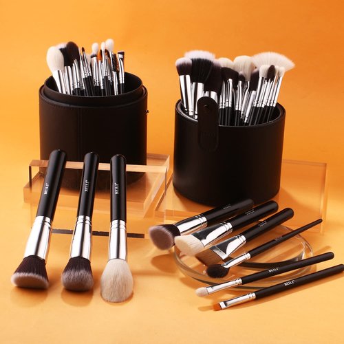 BEILI Makeup Brushes 42pcs Makeup Brush Set Premium Goat Synthetic Hair Kabuki Foundation Blending Brush Face Powder Blush Concealers Eye Shadows Make Up Brushes Kit with Case（Black）
