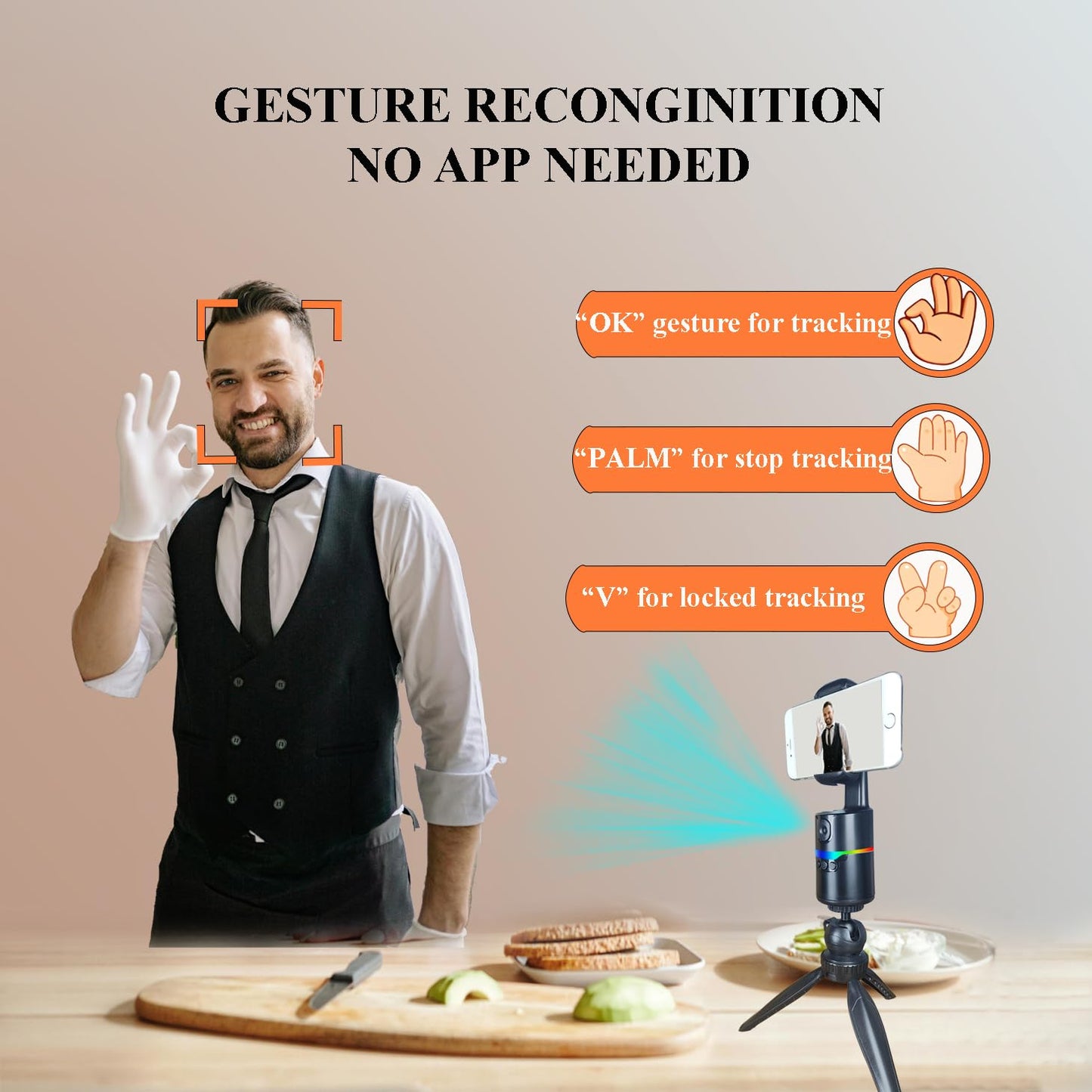 Ziqintech Auto Face Tracking Tripod 360 Rotation With Stand,Vlogging Kit For Iphone Andriod Phone, Smart Following Phone Holder,