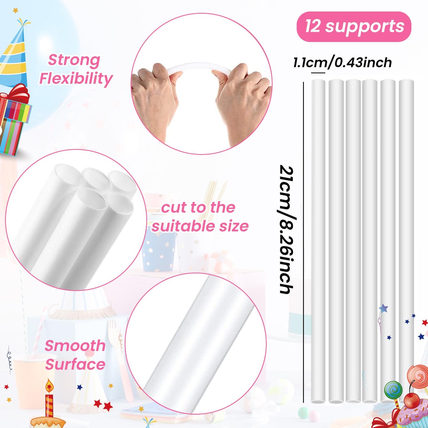 Cake Pin Sticks Set, 16 Pieces Plastic Cake Sticks Support Rods with 4 Cake Dividers for 6, 8, 10, 12 Inch Cakes, Plastic Cake Support Rods for Wedding Cake Building and Stacking (16)