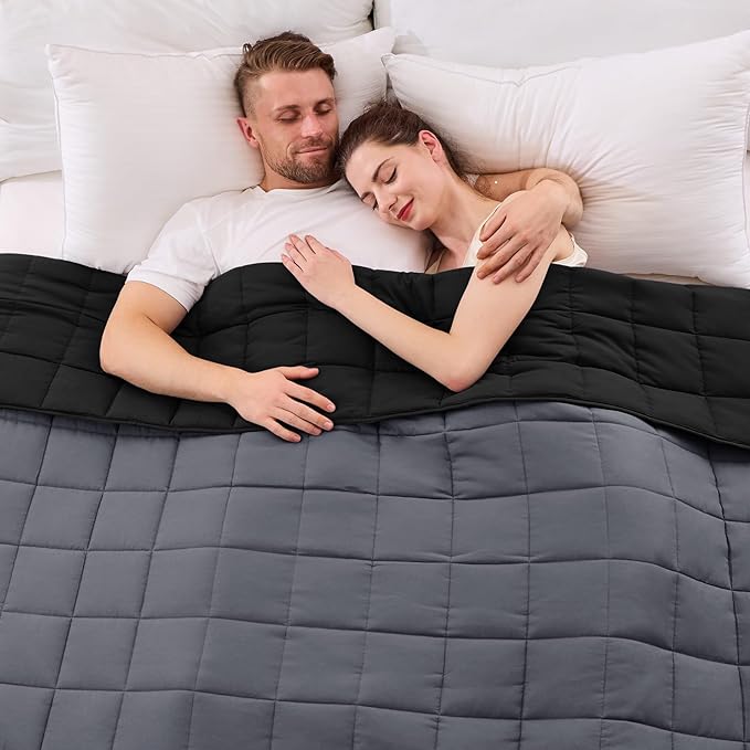 King Size Weighted Blanket for Adults (25 lbs, 80” x 87”, Grey& Black) Cooling Heavy Blanket for Sleeping Perfect for 240-260 lbs, Breathable Blanket for Adults & Couple All Season, Machine Washable