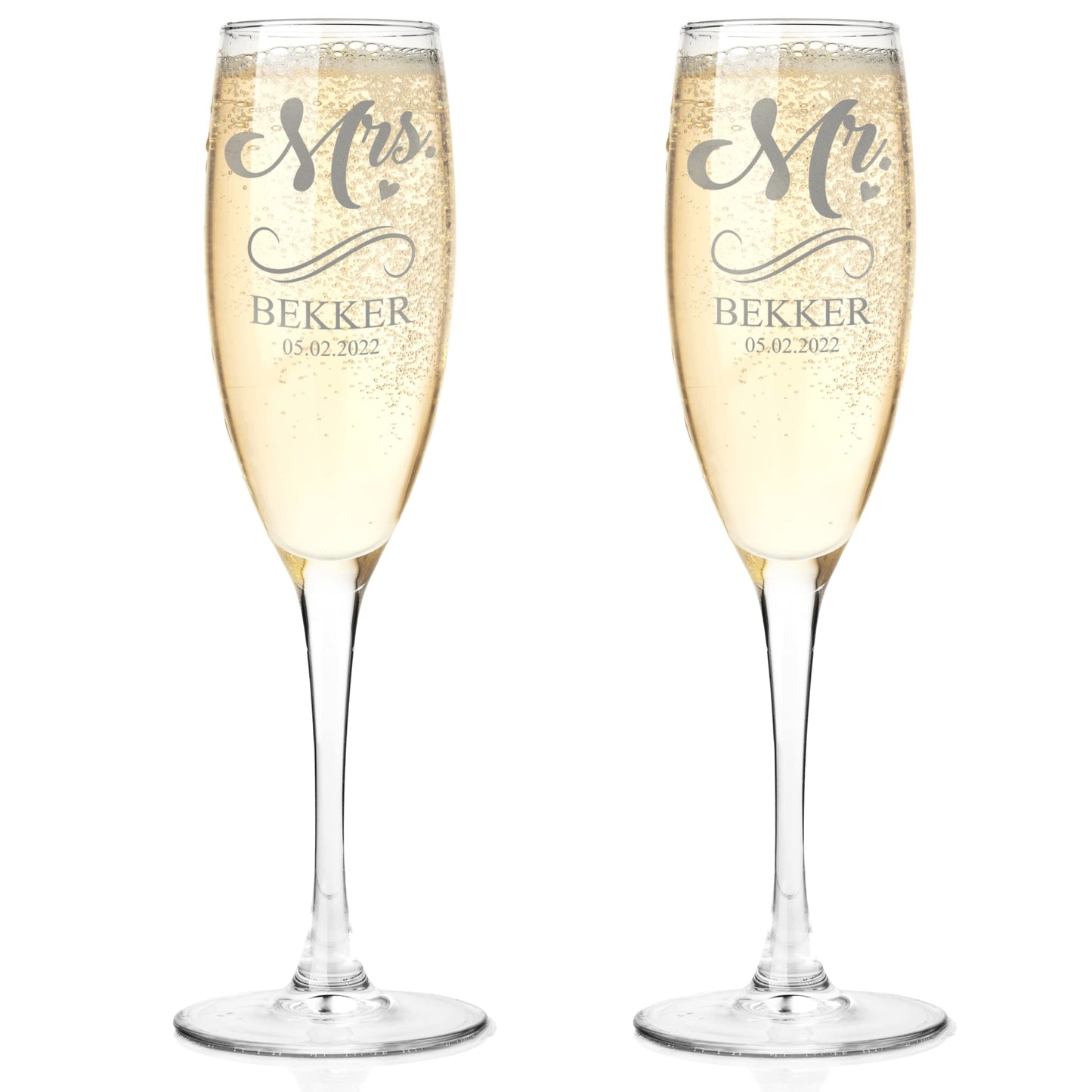 Gifts Inscribed Personalized Champagne Glasses Set of 2 – Engraved Mr and Mrs Champagne Flutes – Custom Stemmed Glassware Gift for Wedding, Engagement, Anniversary, Bridal Party
