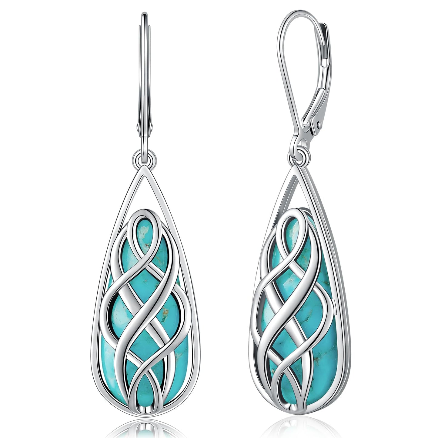 Phyonio Turquoise Earrings for Women, Turquoise Jewelry for Women S925 Sterling Silver Dangle Teardrop Earrings Celtic Design, Boho Jewelry Gift for Friend Lover Mother