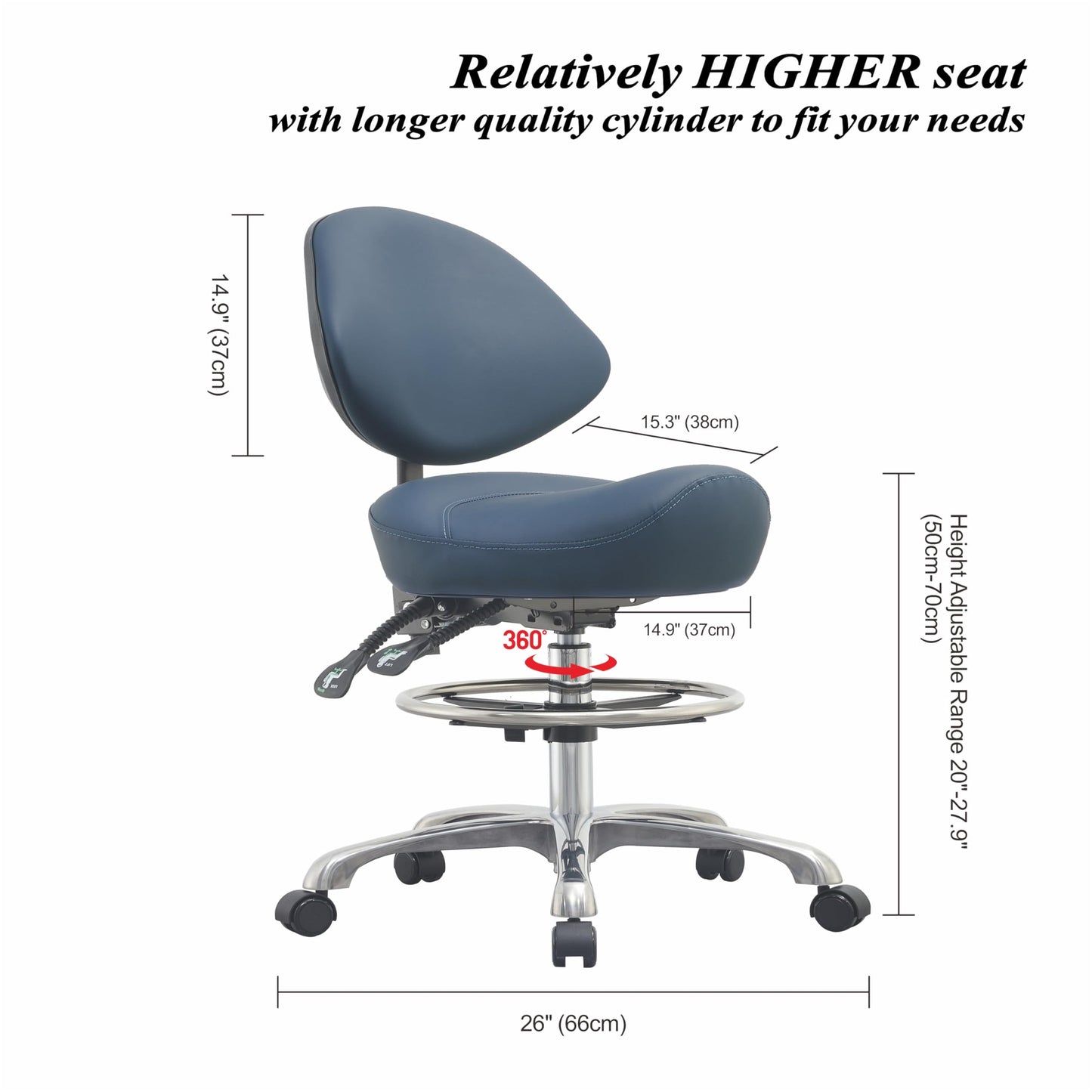 Rolling Saddle Chair with Back Support, Height Adjustable Ergonomic Saddle Stool Chair with Wheels for Dental Hygienist,Salon,Esthetician