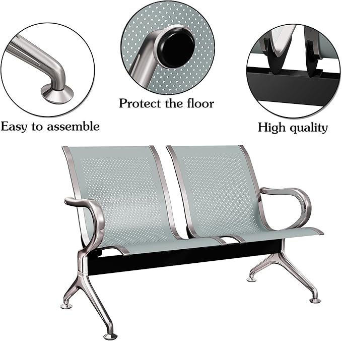 Kinsuite 2Pcs Waiting Room Chairs - 4 Seat Airport Reception Chairs Reception Bench Lobby Bench Seating for Office Business Bank Hospita, Silver
