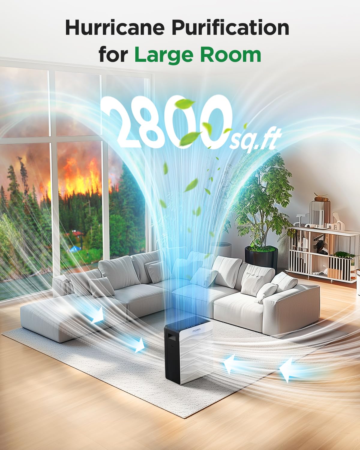 Air Purifier For Home Large Room 2800 Ft, Mooka Double-Sided Air Purifiers For Home Pets With Washable Filters, Pm 2.5 Air Quali