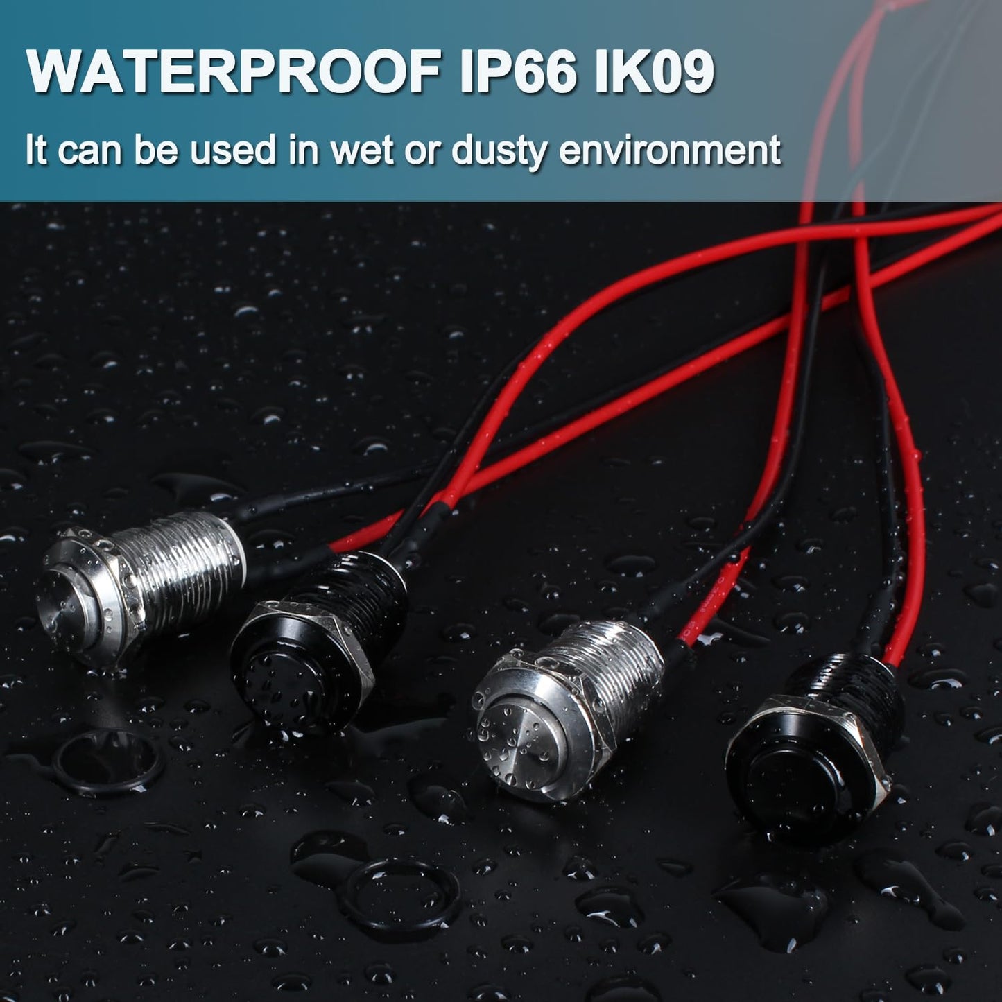 DMWD 5pcs 12mm Latching Push Button Switch Raised Head ON-Off Normally Open with Pre-soldered Cable Aluminium Alloy Shell 12V 24V 36V 110V Waterproof IP66 Without LED (Black)
