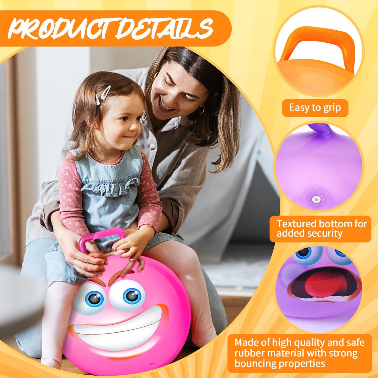 Poen 10 Pieces Kids Hopper Ball Bulk with Handle and Pump, 18 Inch Bouncy Inflatable Funny Jumping Hopping Ball Play Equipment Toys for Boys Girls Gifts Games Exercise