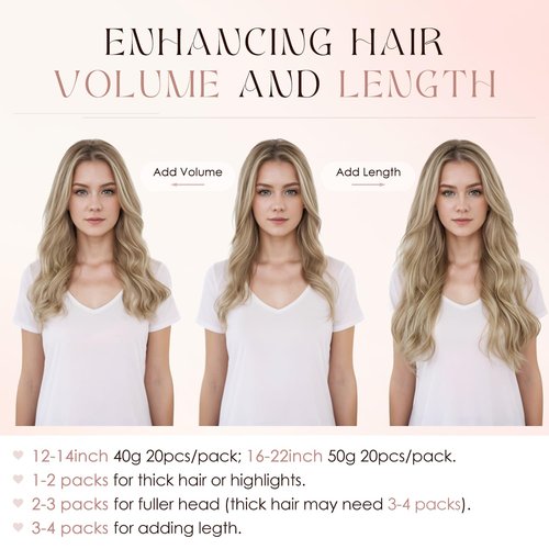 Human Hair Tape in Extensions-Double Stitched,SLEEKALON Free-cut Mini Tape ins Real Hair Extension Highlights Bleach Blonde mix Brown Seamless Straight Double Side Tape Hair-16 Inch,20pcs 50g,#12P613