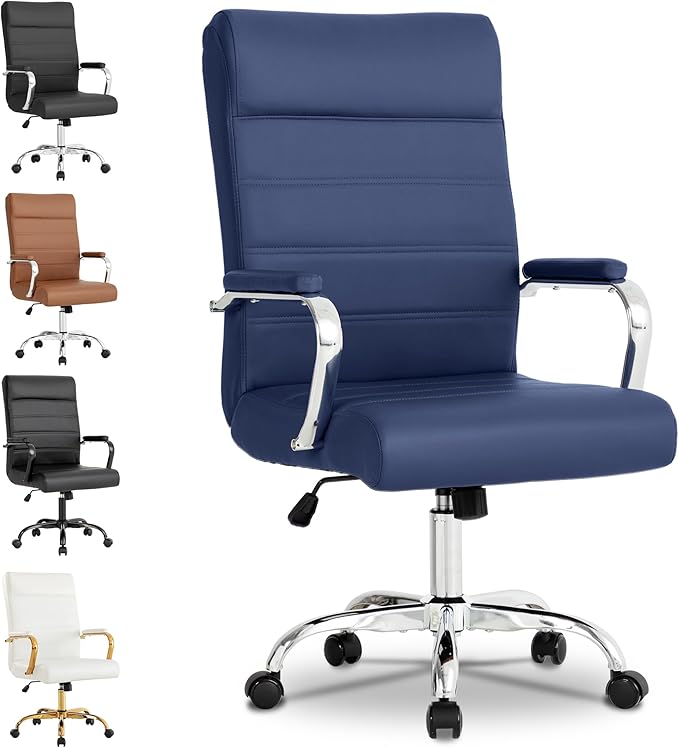 BOWTHY Modern Office Desk Chair, Conference Room Chairs, High Back Ergonomic Home ofiice Chair, Adjustable Height Swivel Executive Computer Chair with Padded Seat and Armrest (Blue)
