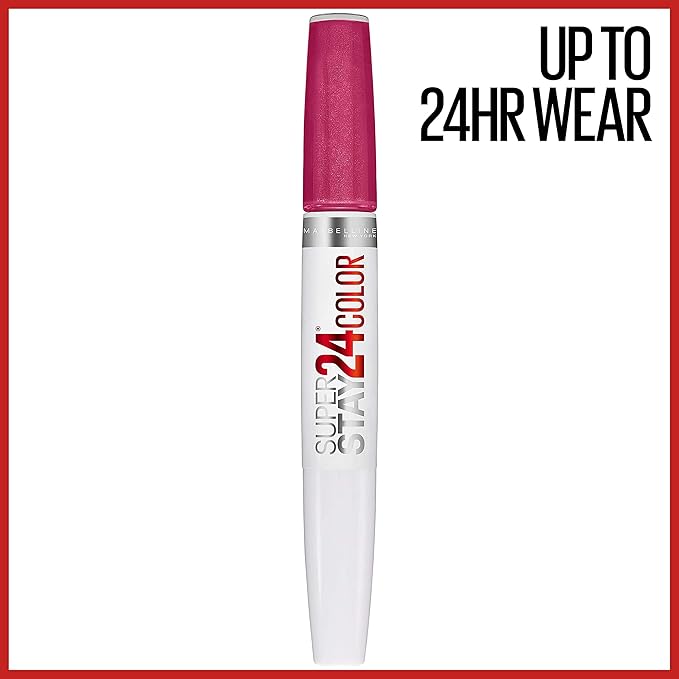 MAYBELLINE Super Stay 24, 2-Step Liquid Lipstick Makeup, Long Lasting Highly Pigmented Color with Moisturizing Balm, 24/7 Fuchsia, Pink, 1 Count (Pack of 2)