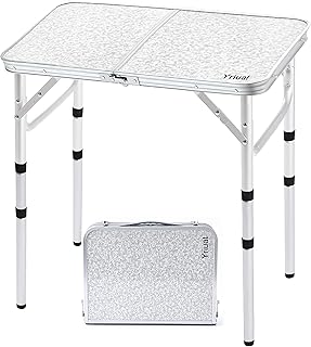 Yriuat Folding Camping Table 2ft Portable Pinic Table Adjustable Height Small Card Table Aluminum Foldable Lightweight wit...