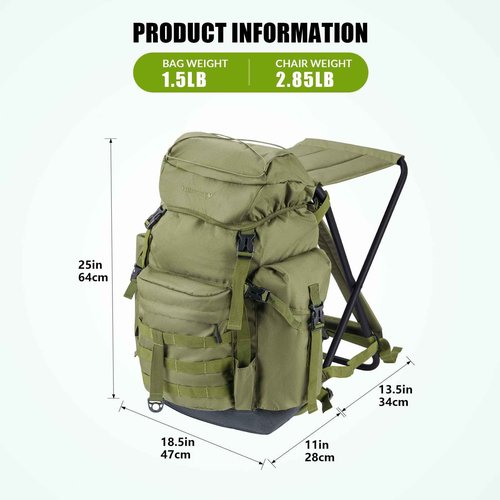THKFISH Fishing Backpack with Foldable Chair, 35L Tackle Box Backpack with Rod Holders Fishing Storage Bag Portable Stool for Outdoor Fishings, Camping, and Hunting