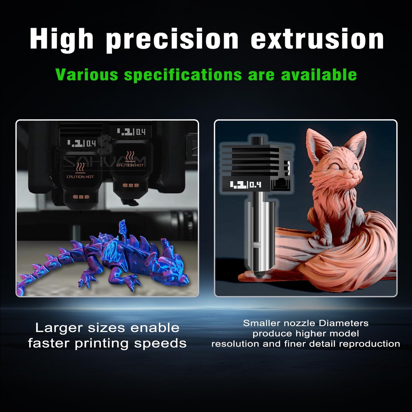 Sahvaim 4Pack 0.2/0.4/0.6/0.8MM H2 Series/P2S Hotend for Bambu Lab H2D/H2S/H2C Combo/P2S 3D Printer, High Temperature Quick Swap Hardened Steel Nozzle Replacement 3D Printer Extruder