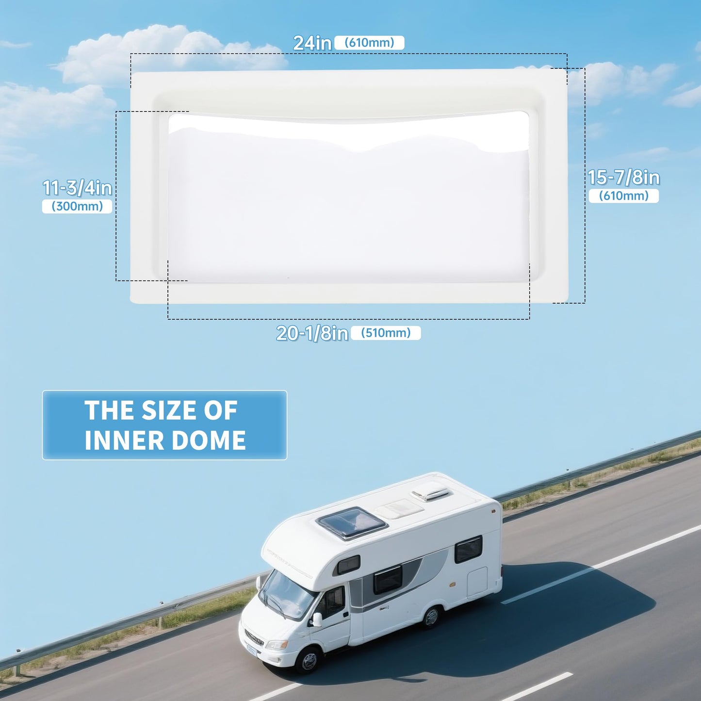 HECASA RV Skylight Replacement Bundle, White Outer Dome 18" x 26" (Fits 14" x 22" Openings) + Inner Dome 14" x 22" (2PCS) for Camper, Motorhome & RV Shower