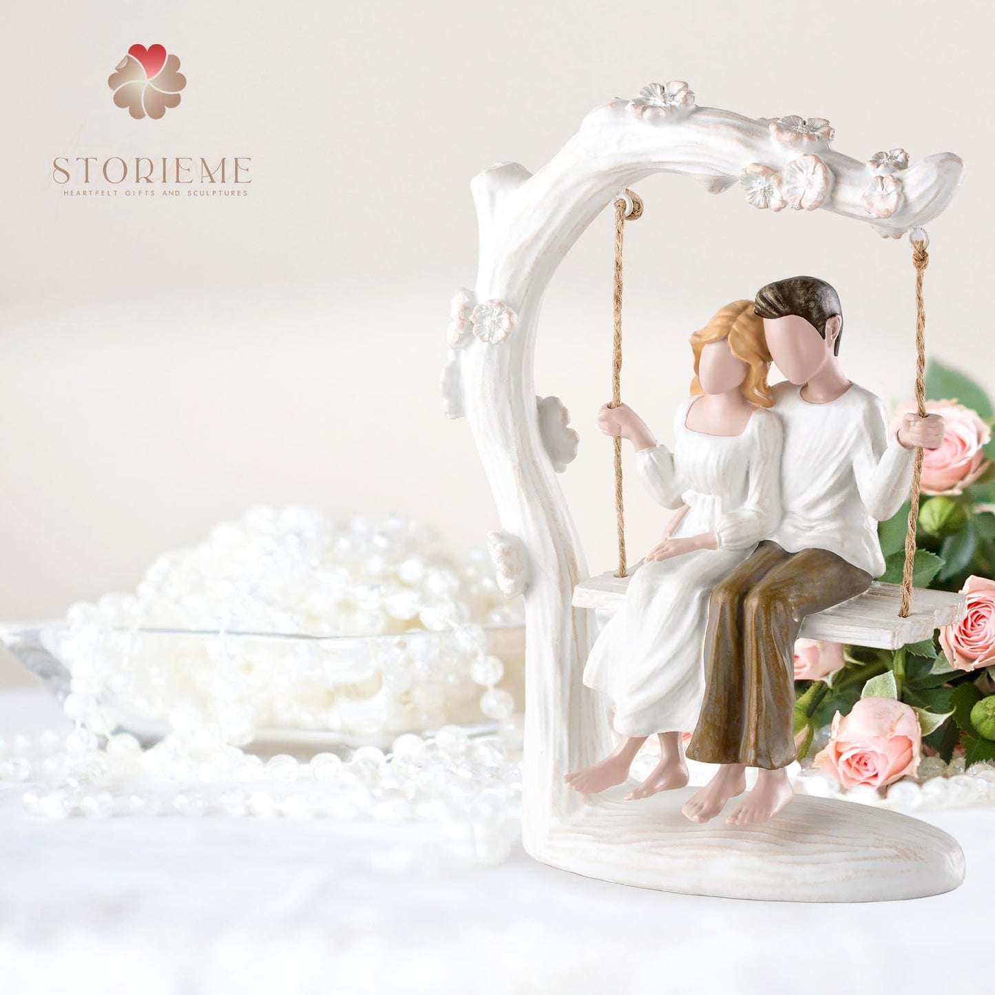 Storieme Wedding Gifts for Couple Anniversary - Romantic Couples Swing Figurine Sculpture - Unique Engagement Birthday Gift Ideas for Newlyweds Husband Wife Her Him