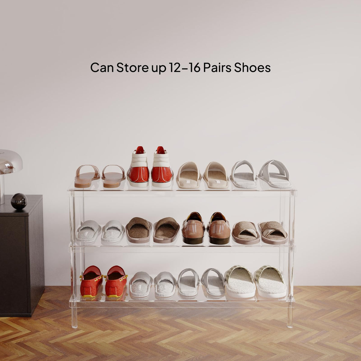 Aquiver 3-Tier Acrylic Shoe Rack - Modern Shoe Rack for Closet - Shoe Storage Organizer for Entryway, Bedroom, Living Room - 32.3'' L x 11.8'' W x 20.3'' H, Holds 12-16 Pairs of Shoes, Easy to Clean