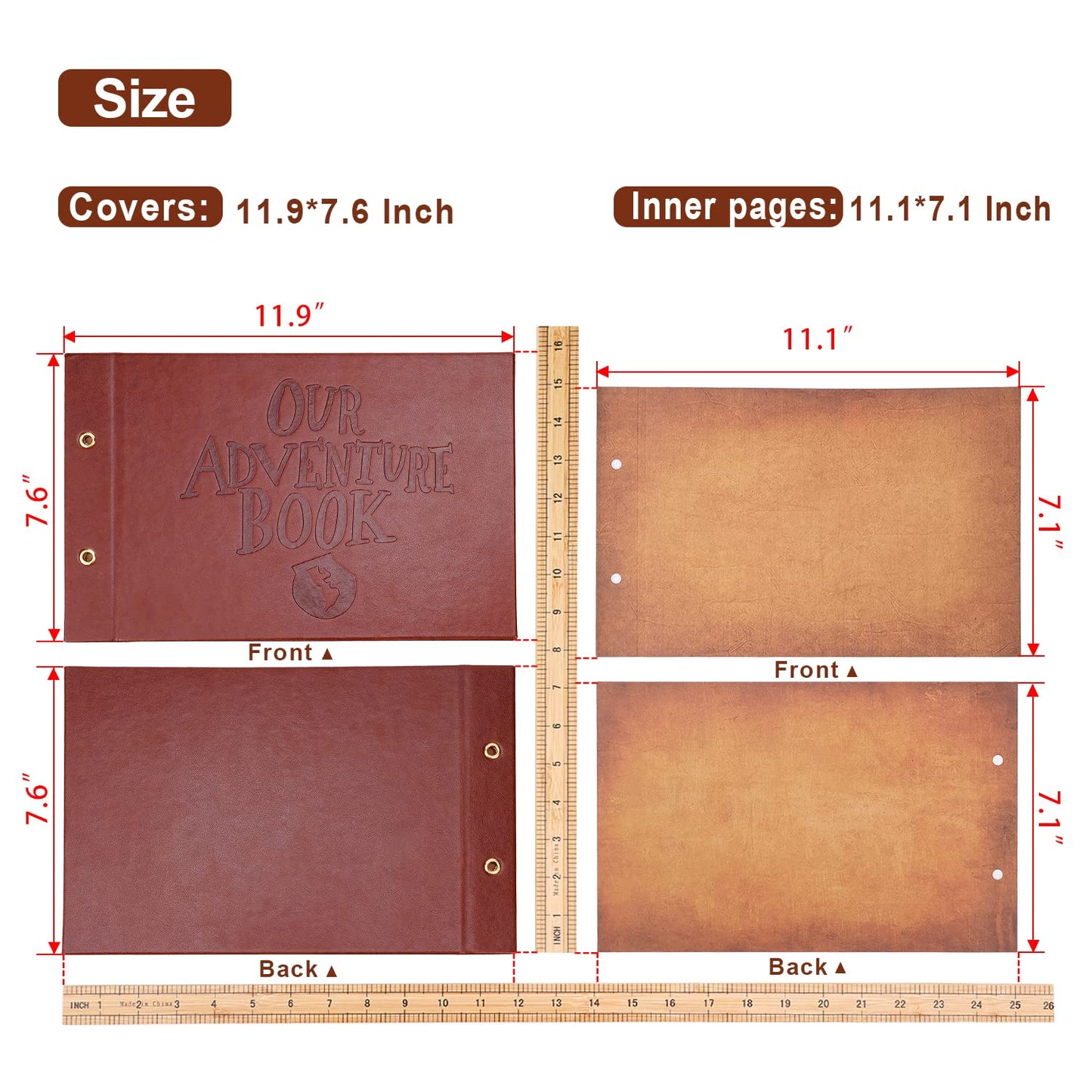 Our Adventure Book Scrapbook Photo Album,3D Embossed Words Leather Memory Book with 80 Pages for Couples Gifts,Anniversary Wedding,Valentine's Day