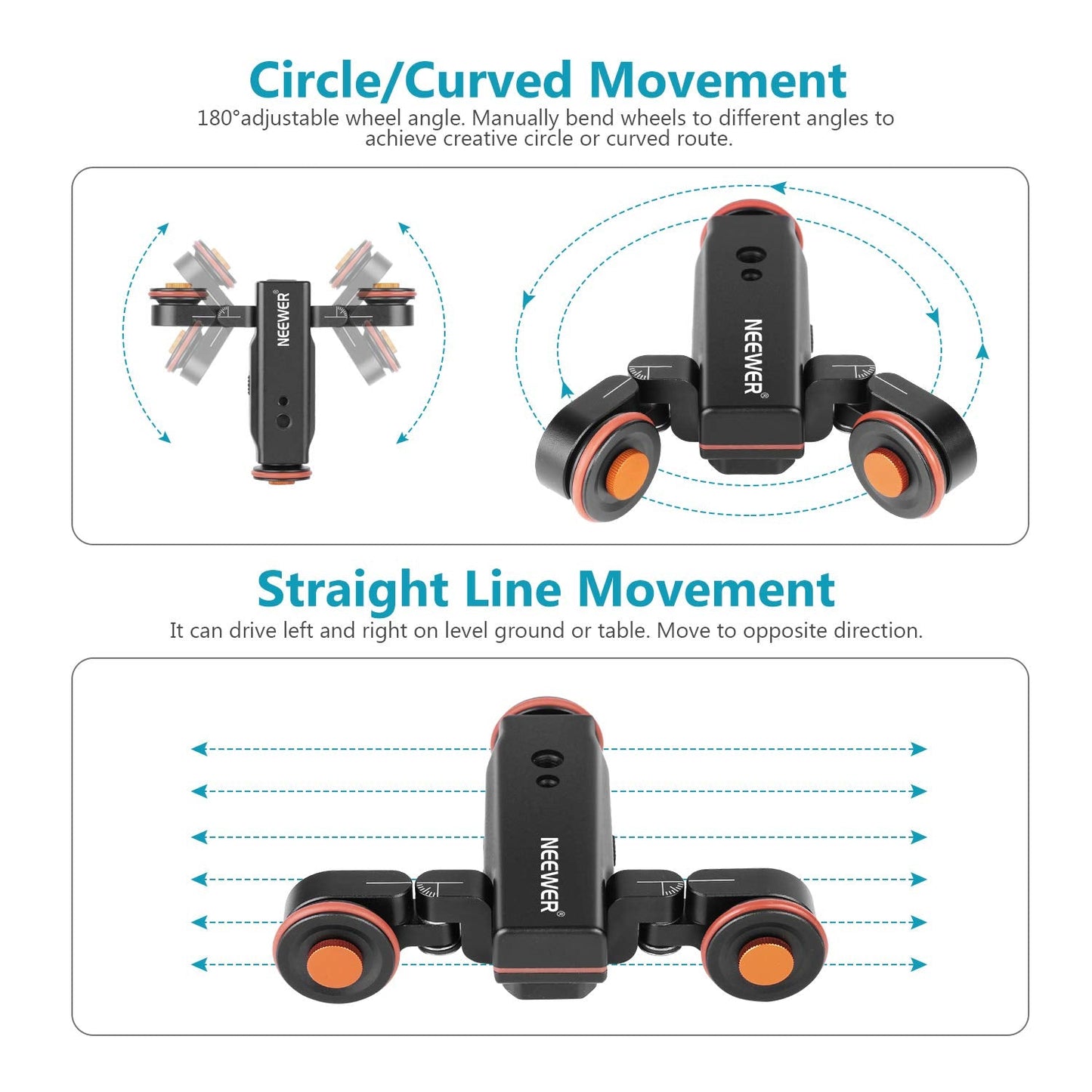 Neewer 3 Wheels Wireless Video Camera Dolly, 3 Speed Motorized Electric Track Rail Slider Dolly Car With Remote Control, Compati