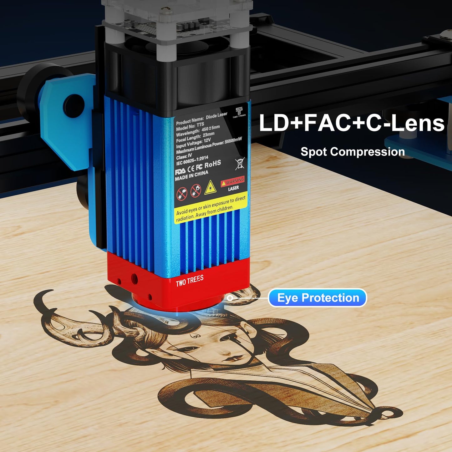 Twotrees TTS-55 Pro Laser Engraver 5500mW Laser Engraving Machine,Laser Cutter,30000mm/min Speed,0.08mm Laser Spot Engraver Machine for DIY,Wood,Metal,Acrylic,Glass,Stainless Steel