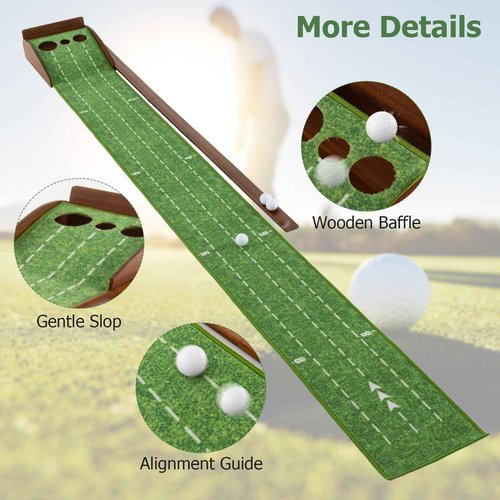 GYMAX Putting Mat, Golf Putting Green Indoor with 2/3 Hole, Golf Practice Mat with Auto Ball Return, Golf Training Aid Putter Alignment for Home Office, Golf Accessories Gift (Auto Return, 3 Holes)