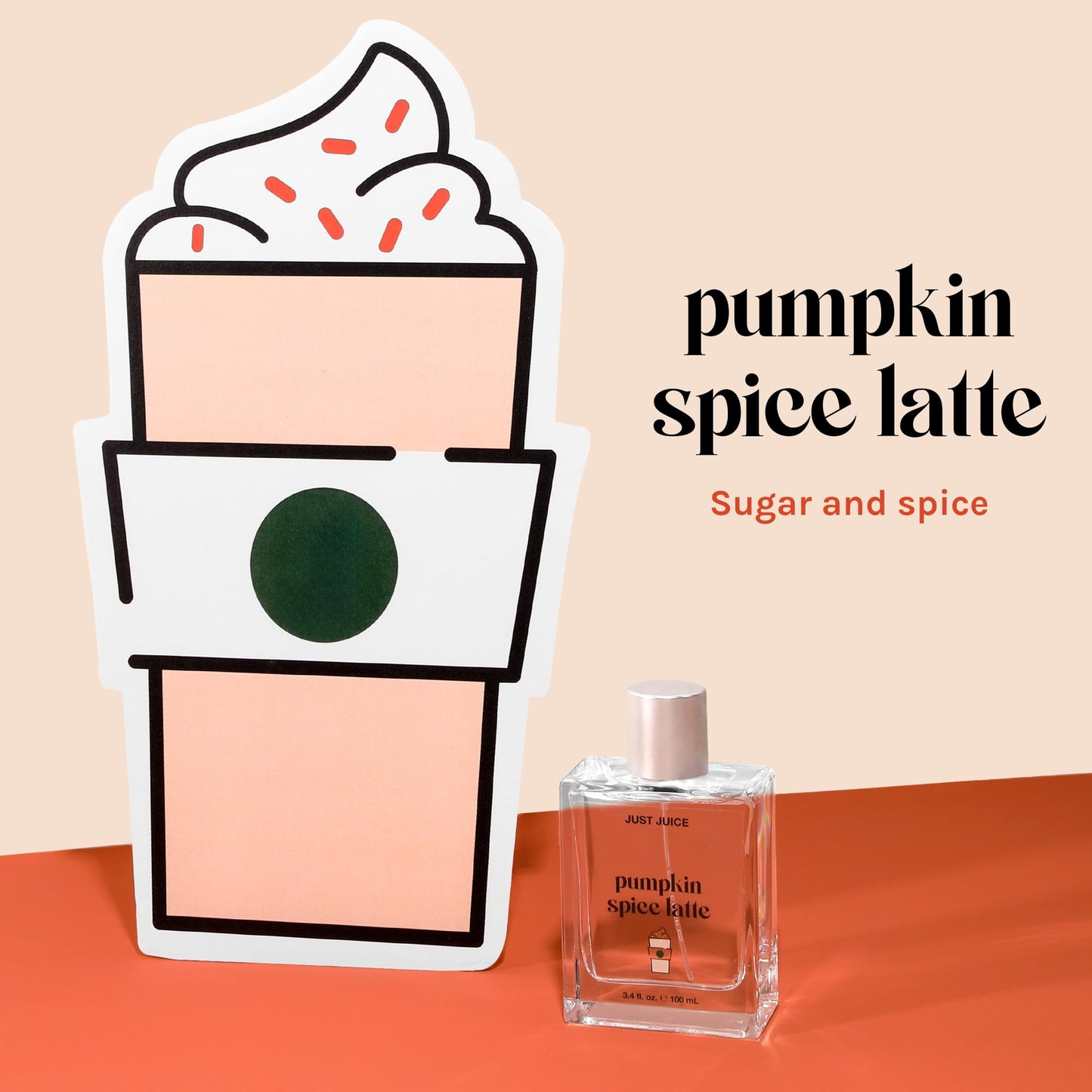 Just Juice Pumpkin Spice Latte - Warm Vanilla Perfume for Women and Men - Mini Travel Perfume with Nutmeg, Cinnamon, Tonka Bean - 0.33 oz