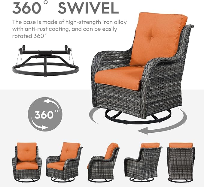 Belord Outdoor Swivel Rcoker Wicker Chairs - Swivel Patio Chairs Set of 2 Patio Furniture Sets with Covered Cushion for Porch Deck Balcony Backyard, Orange Cushion