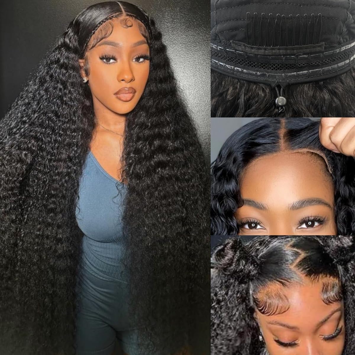 34inch 13x6 Glueless Wigs Invisible Strap Snug Fit Ready to Wear SKINLIKE HD Lace Front Wigs Human Hair 220 Density Pre Plucked