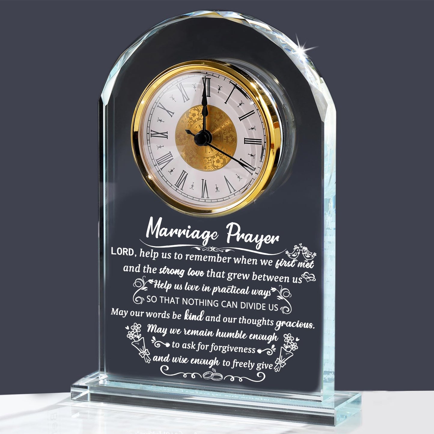 Glass Clock Wedding Gifts for Couples Newlywed 2025, Happy Anniversary Marriage Prayer Gift with Inspiring Quotes for Mr and Mrs, Engagement Presents Home Decoration