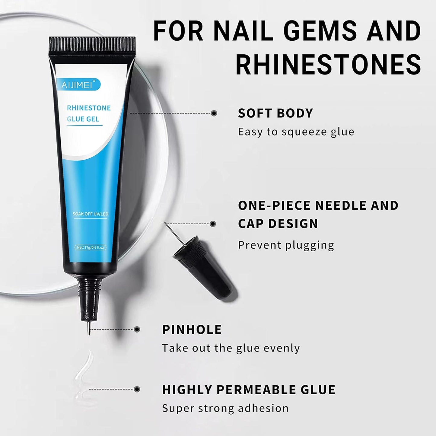 AIJIMEI 17g Nail Rhinestone Glue Nail Glue for Decorations Nail Charm 3D Nails Rhinestone Gel for Gem Nail Art Jewel Diamonds Solid Nail Gel (2Pcs)