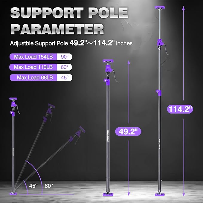 Quality Steel Adjustable Cabinet Jack Support Pole, Quick Support Rod & Cargo Bars, Drywall Jack, Zipwall Dust Barrier System, 3rd Hand Support System 154LB, Extend from 49.2-114.2 in, 2-Pack