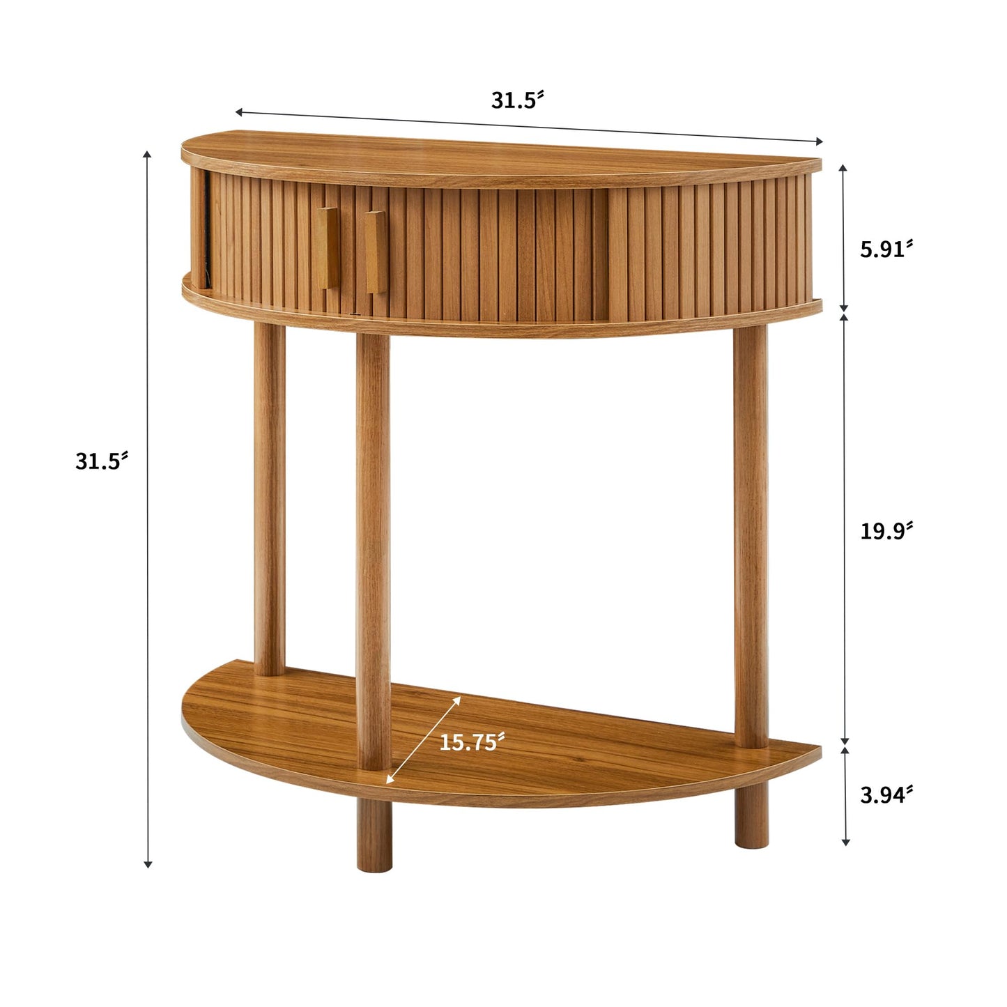 Entryway Table, Half Moon Fluted Console Tables with Storage, Mid Century Modern Small Half Round Sofa Tables for Hallway, Narrow Curved Accent Decor Table for Living Room (Mid-Century Modern, Walnut)