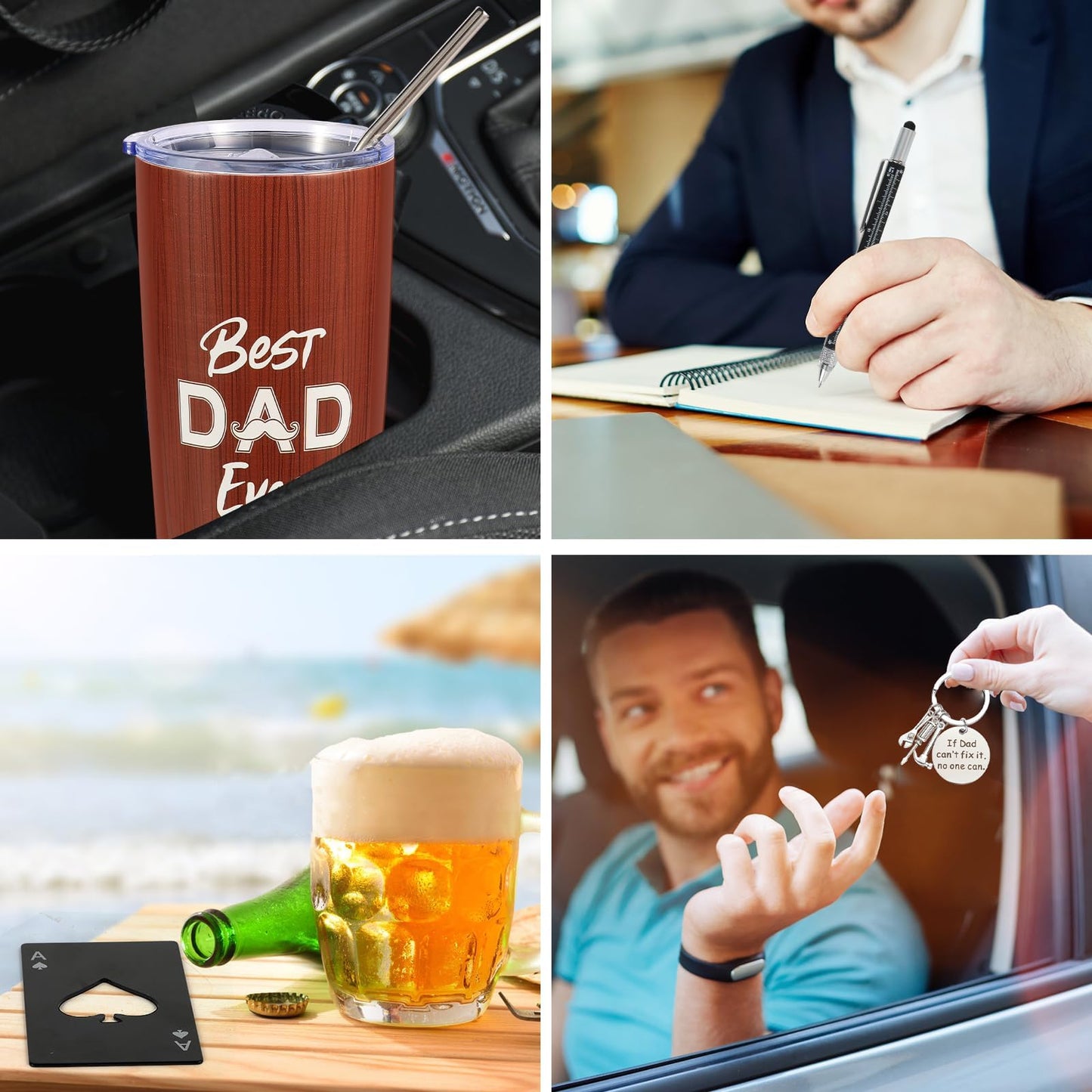 Kolewo4ever 9 Pieces Dad Gift Set Best Dad Gifts for Father, Men with Tumbler Mens Socks Mens Baseball Cap Key Chain Card for Men Father Papa Gifts from Son Daughter Kids (Brown)