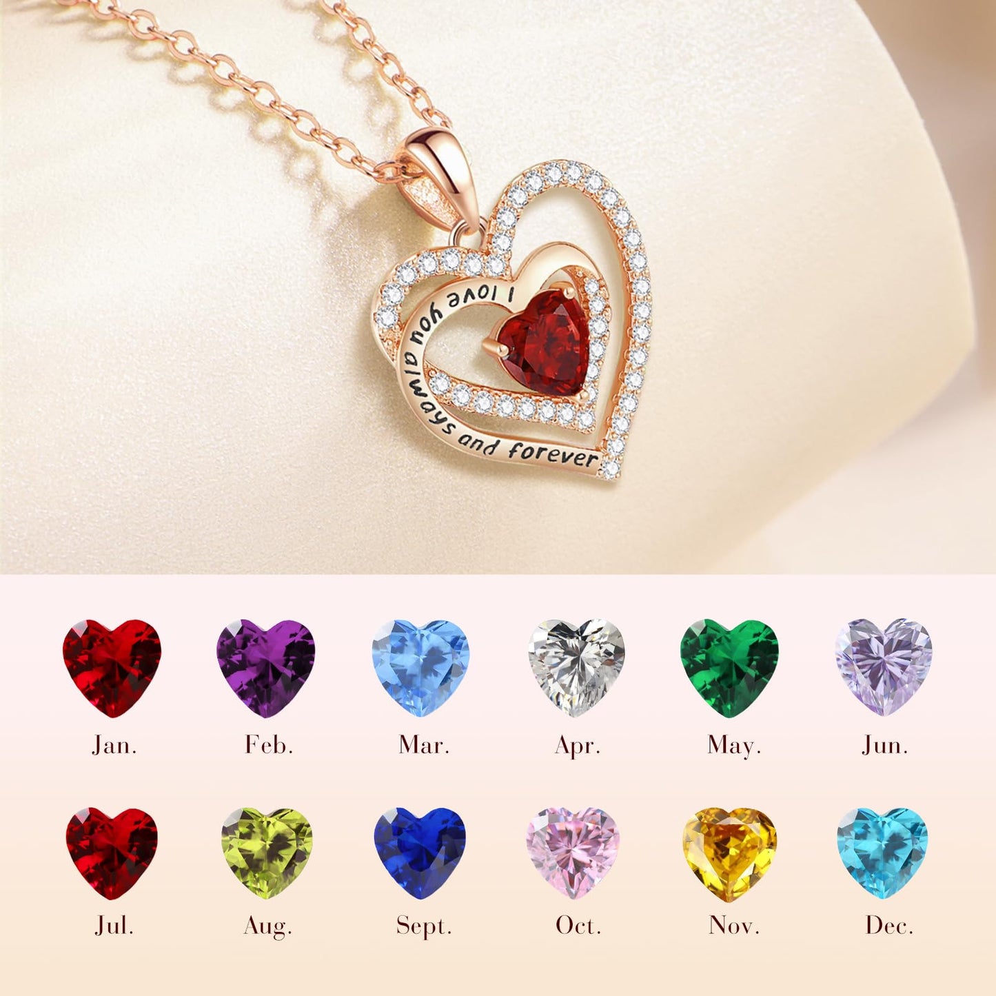 Lomantise Heart Birthstone Necklace Gifts for Women, 925 Sterling Silver Pendant Necklace Wife Birthday Gifts Anniversary Christmas Gifts for Women Wife Girlfriend Mom Her