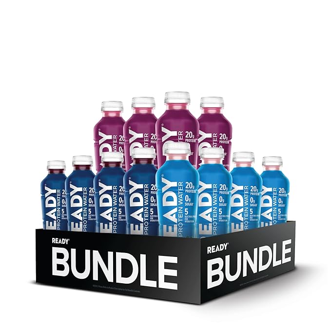 Ready® Clear Protein Water Berry Lovers Variety Pack – Black Cherry, Blueberry & Mixed Berry | 12 Bottles | 20g Protein | ...