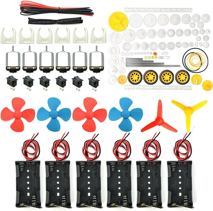EUDAX 6 Set Rectangular Mini Electric 1.5-3V 24000RPM DC Motor with 84 Pcs Plastic Gears,Electronic Wire, 2 x AA Battery H...