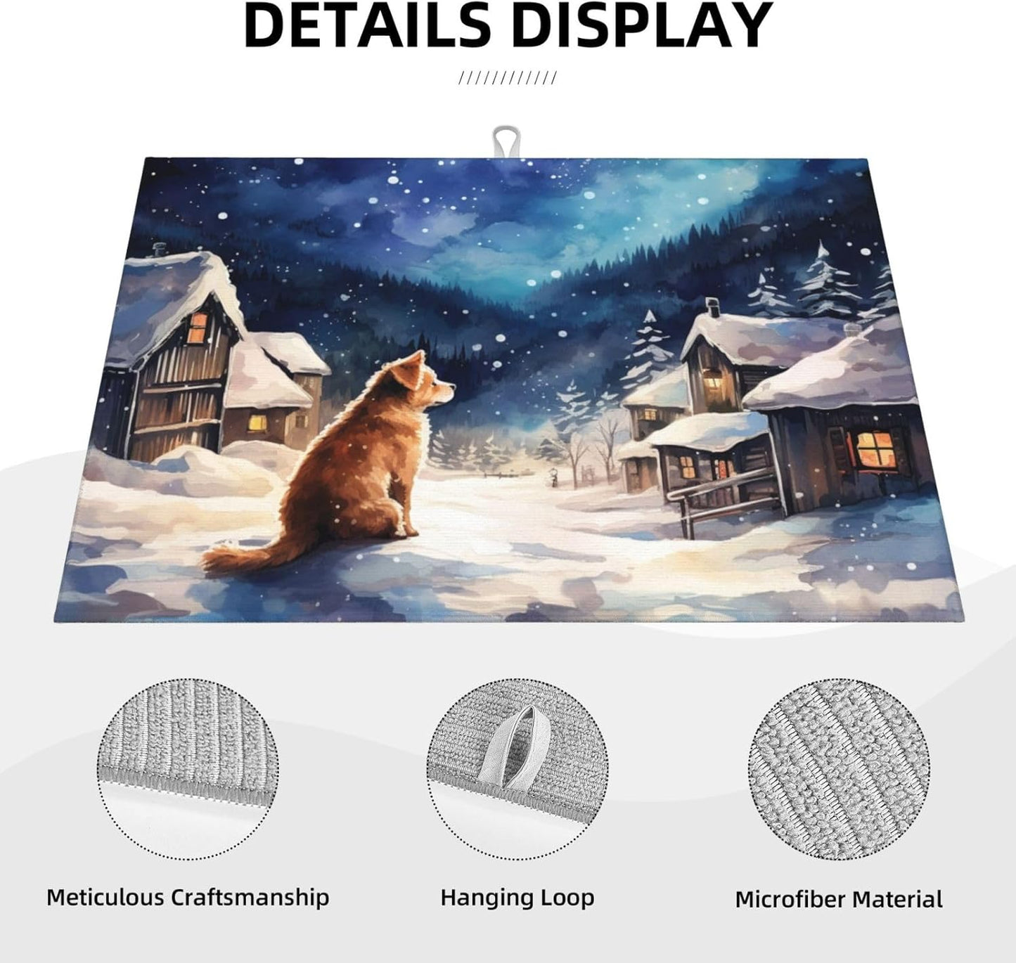DADABULIU Dish Drying Mat Winter Dog Christmas Snow, 18x24 Inch, Microfiber & Sponge, Animal Print, White