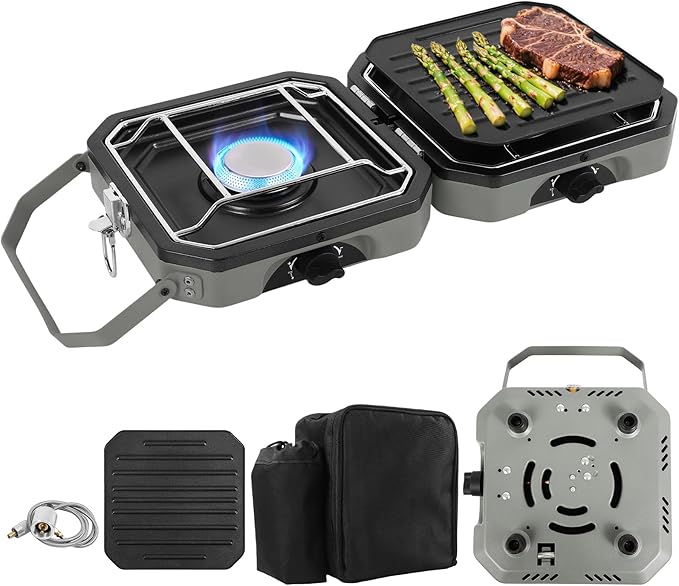 Dollate 2-Burner Propane Stove with Griddle and Carrying Bag, Portable Foldable Camping Stove with 2 Adjustable Burners 16...