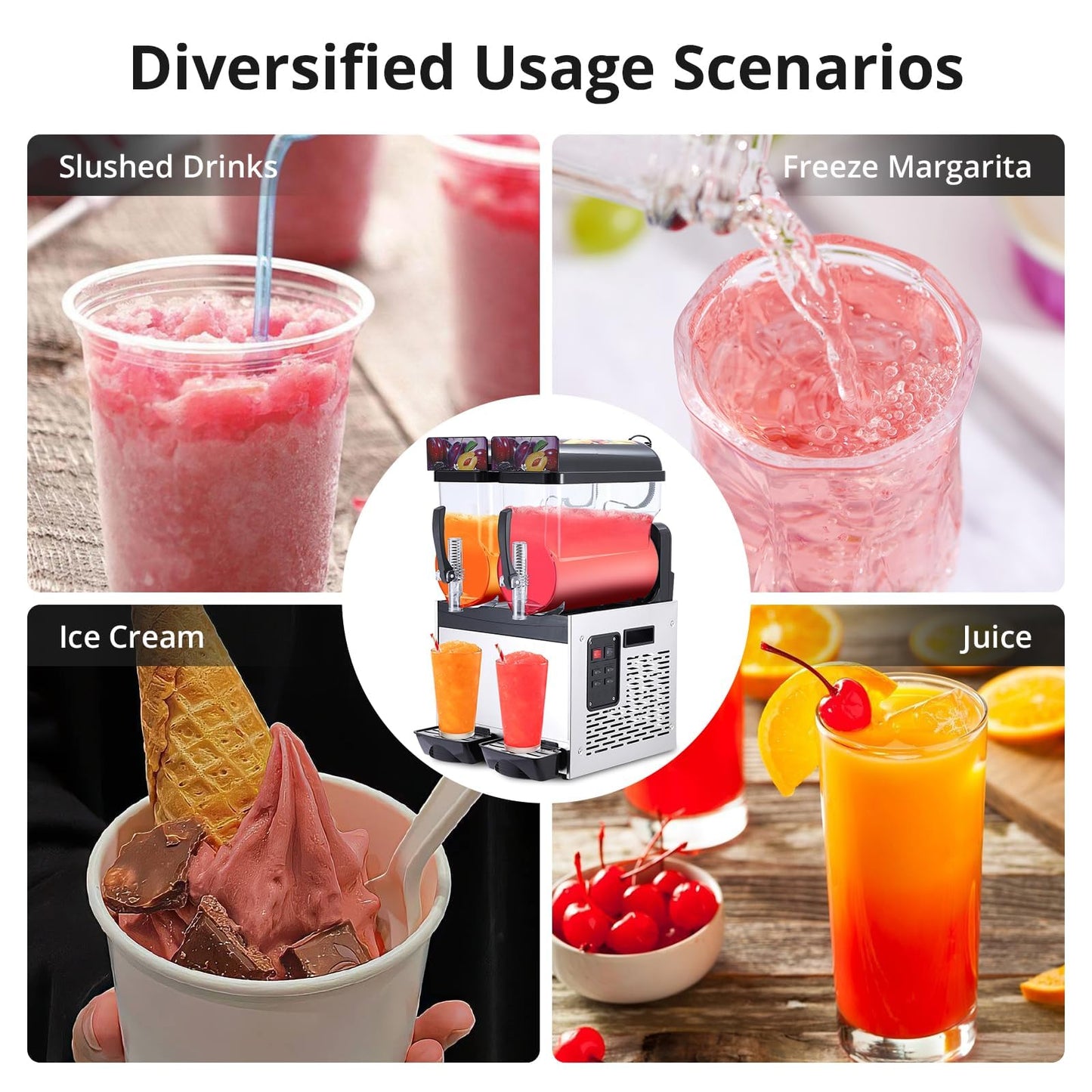 GarveeTech Commercial Slushy Machine, 15 L*2 slushy machine for home, 700W Professional cocktail margarita Frozen Drink Maker with Automatic cleaning mode, Stainless Steel Construction, Efficient