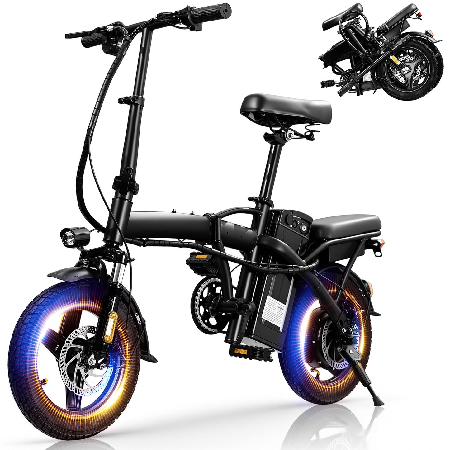 Furider Foldable Electric Bike for Adults & Teens, 560W Brushless Motor 24MPH Ebikes, 32 Mile Range 48V 10Ah Battery, 3-Level Pedal Assist, 14" Tires Mini Folding Electric Bicycle, UL 2849 Certified