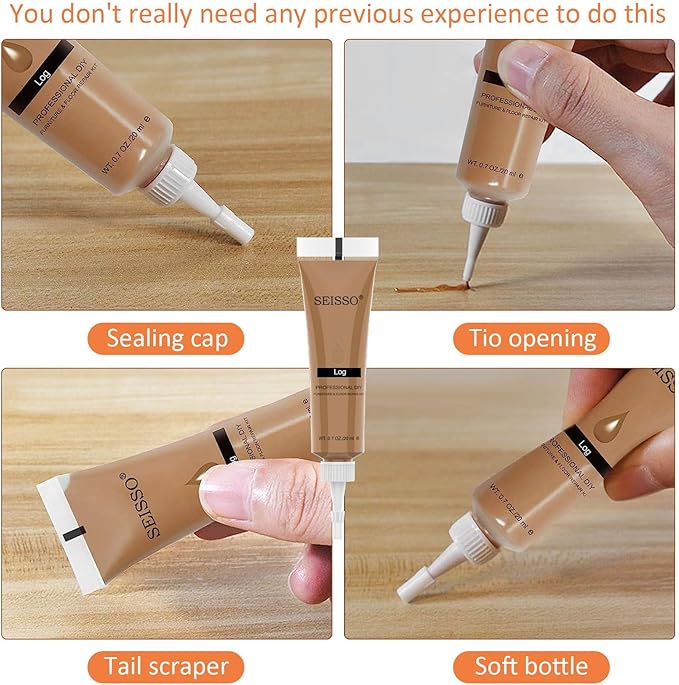Wood Furniture Repair Kit and Filler - Set of 50 with Brushes Plastic Scraper Any Color for Stains, Scratches, Tables, Desks, Wooden Floors, Carpenters, 24 Colors (24 Colors)…