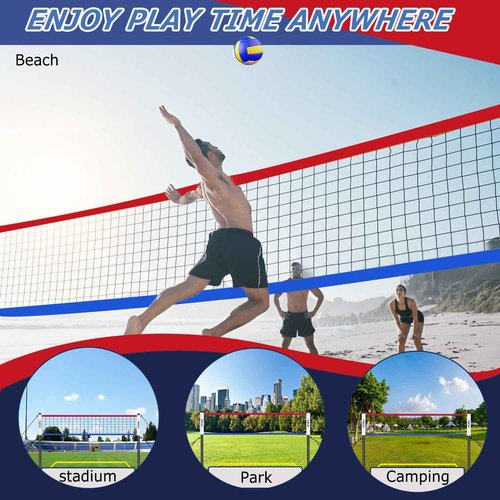THWTGH 2025 Upgraded Portable Outdoor Volleyball Net Set with Adjustable Height Aluminum Poles, Volleyball Net for Backyard, Anti-Sag Design, Portable Volleyball Net for Backyard,Grass and Beach