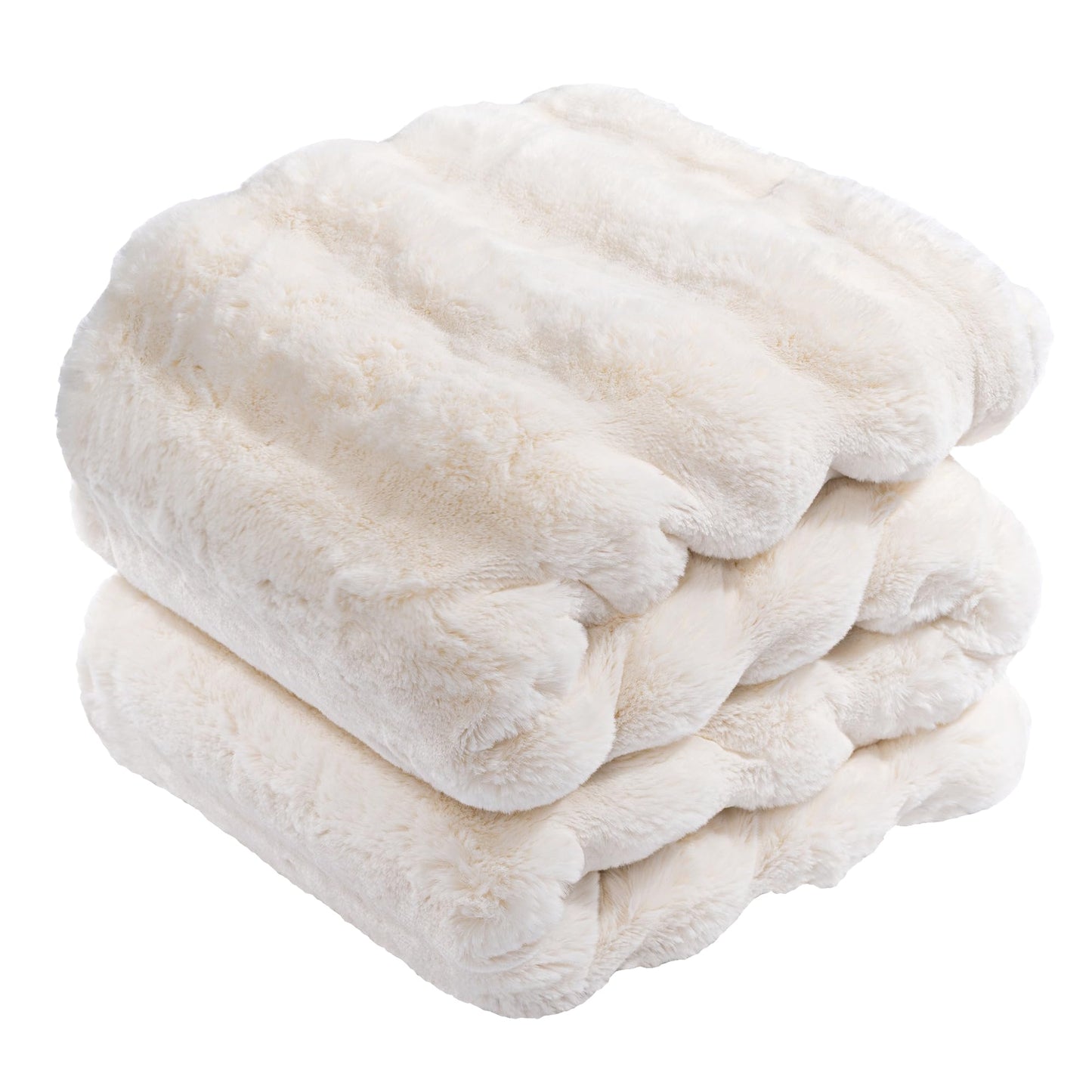 Touchat Luxury Faux Rabbit Fur Throw Blanket for Couch,Super Heavy Warm Cozy Blanket for Sofa Bedroom Living Room,Ultra Soft Fluffy Reversible Plush Blanket for Home Decor Gifts,Cream White