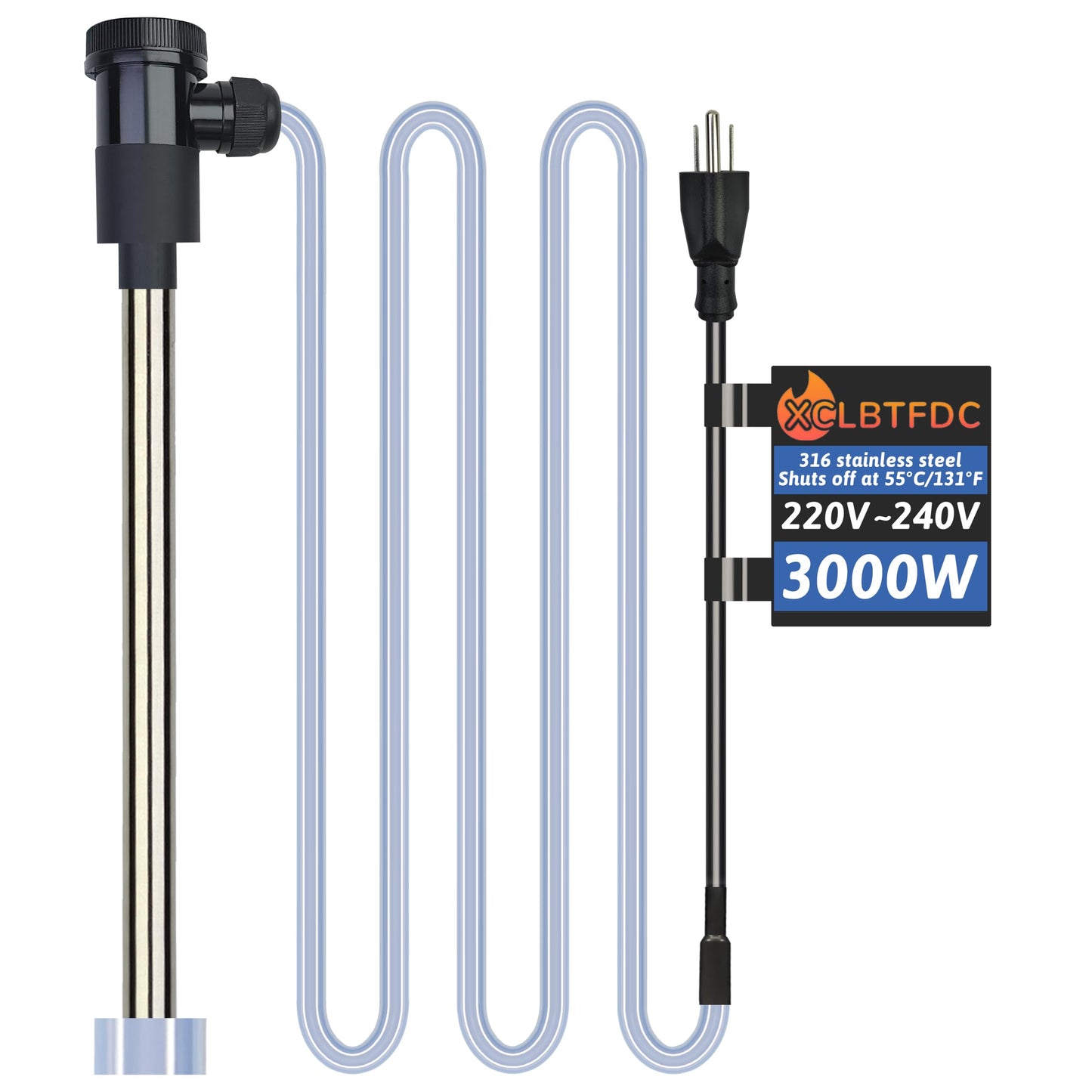 XCLBTFDC 3000W 240V Immersion Water Heater Portable Electric Hot Tub & Pool Submersible Water Heater with 131℉ Temp Control, WiFi Timer for Bathtub, Inflatable Pool, above ground pool & baptismal pool