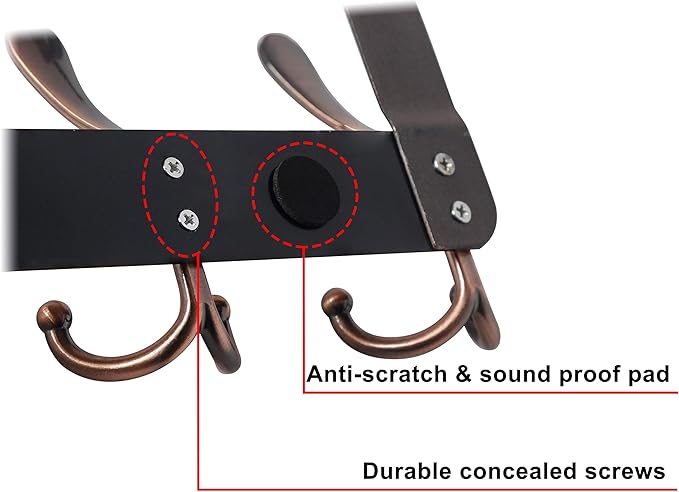 Dseap Over The Door Hook Hanger - 5 Tri Hooks, Heavy Duty Over The Door Towel Rack Coat Rack for Clothes Hat Towel,Red Antique Copper