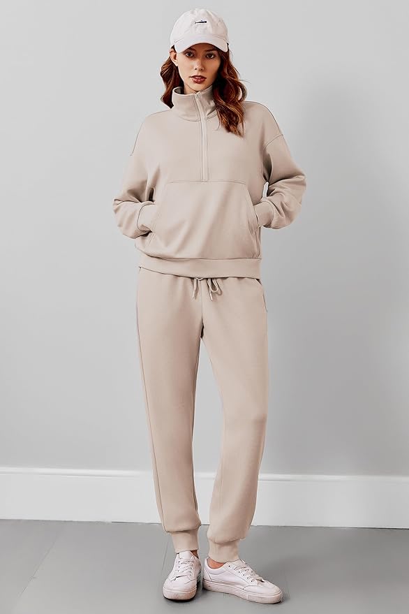 PINSPARK 2 Piece Sets for Women 2025 Fall Travel Outfits Long Sleeve Tracksuit Joggers Sets Half Zip Sweatsuit Matching Set