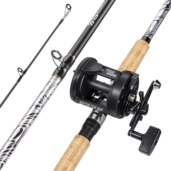 Sougayilang Fiberglass Fishing Pole Conventional Reel Combo with Durable P-Cork Rod Handle, Medium Heavy for Catfish Salmo...