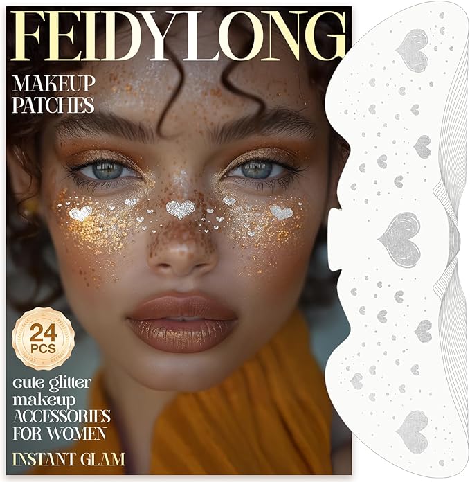 FeidyLong Glitter Freckles, 24 PCS Sliver Face Glitter Makeup Accessories, Face Glitter Tattoos Makeup Patches for Women, ...