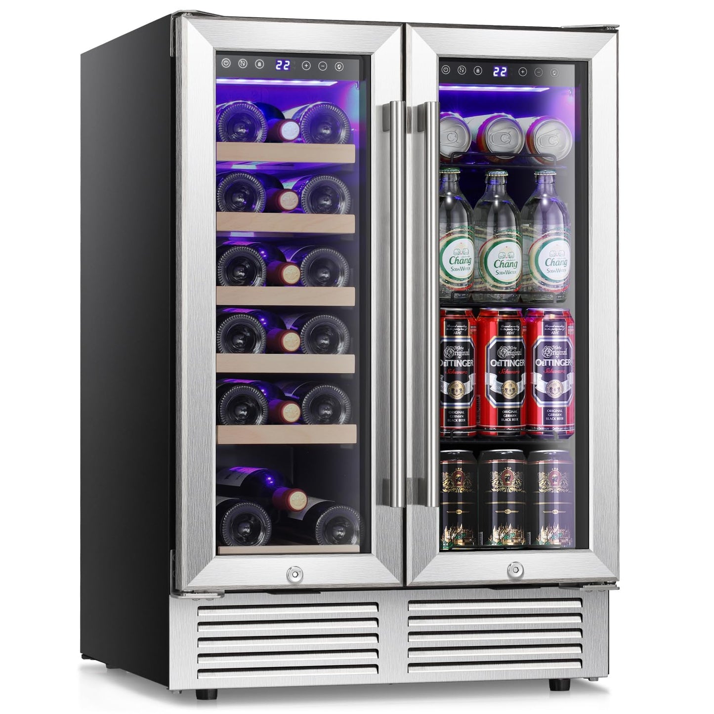 Antarctic Star Wine Fridge,15 Inch Wine Cooler Refrigerator Under Counter(41-68°F),28 Bottles Built-in Dual Zone &Freestanding Wine Refrigerator with Stainless Steel & Double-Layer Tempered Glass Door